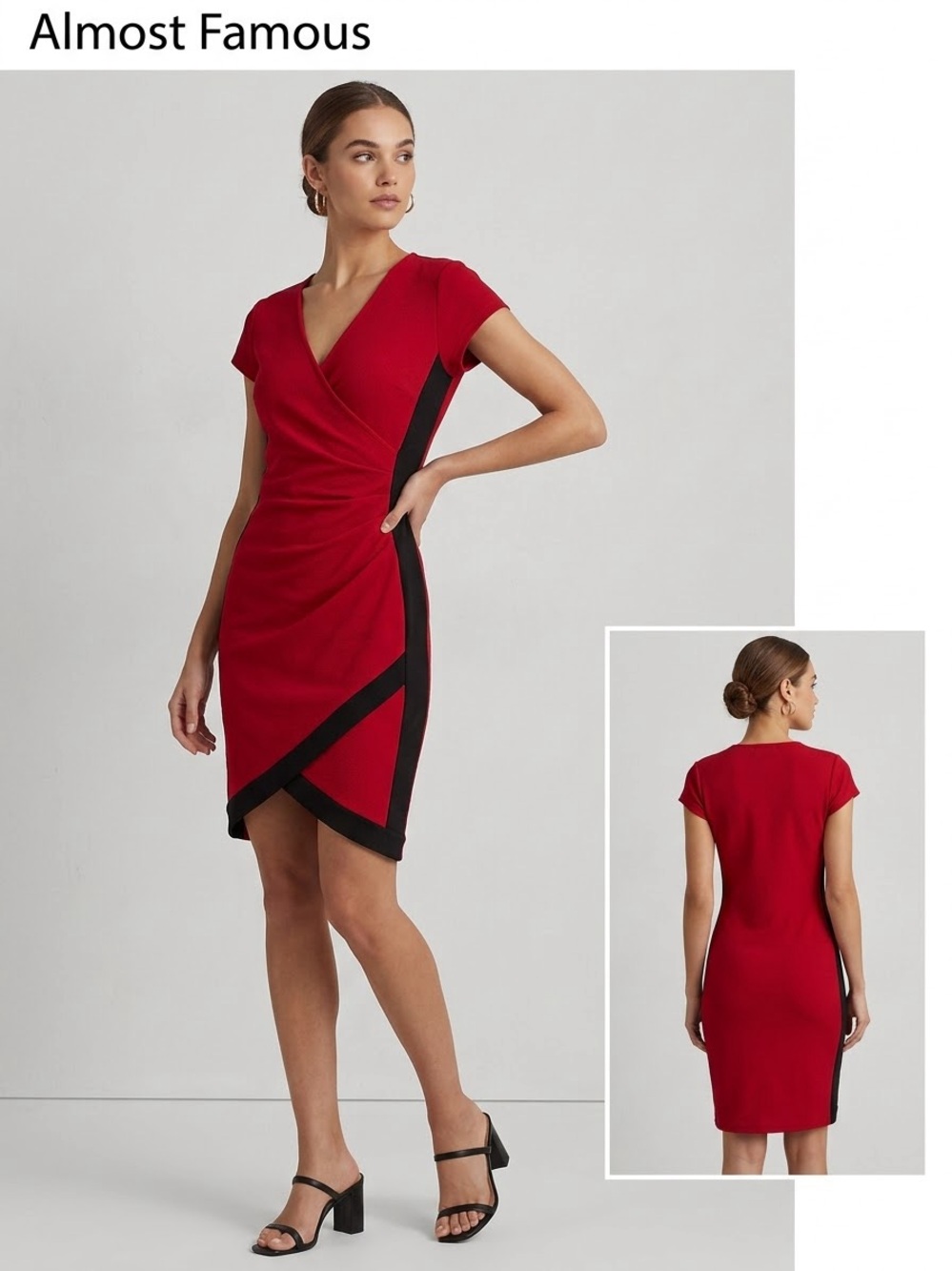 Almost Famous Red Wrap Dress with Black Trim